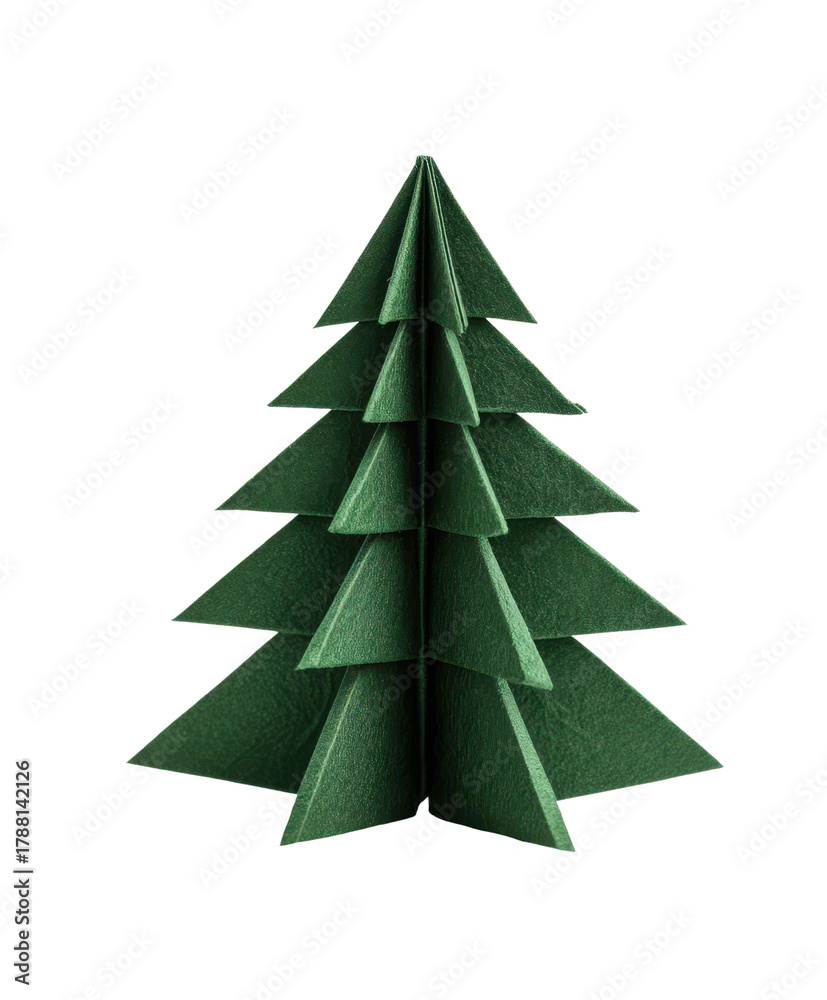 Fototapeta premium dark green folded paper origami christmas tree isolated on white or transparent png