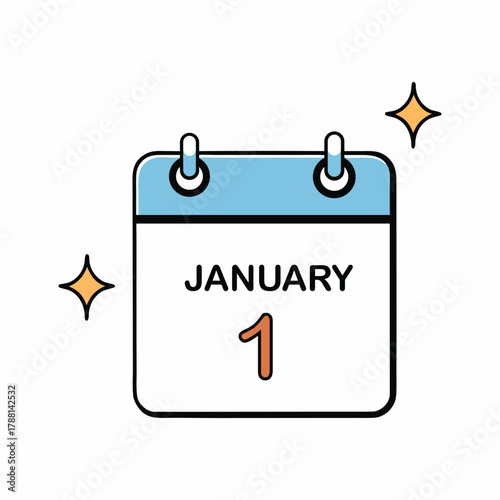 New year calendar icon showing january first date illustration