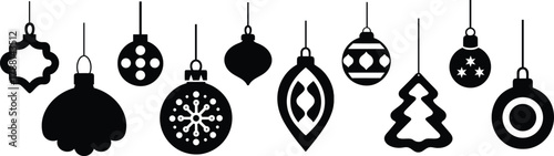 Christmas hanging ornaments silhouette icon set