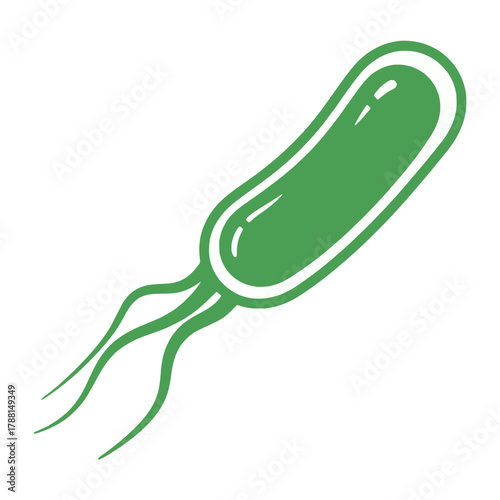 Green Bacteria Cell with Flagella: Microbiology, Science, and Germ Vector Icon