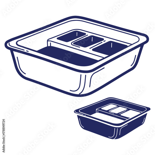 Blue Outline Two Size Condiment Trays in Clear Bowls for Meal Prep and Food Storage Organization