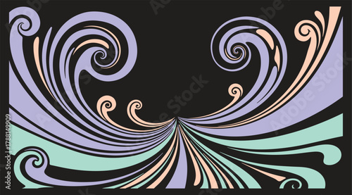Abstract swirling pattern with pastel colors on black