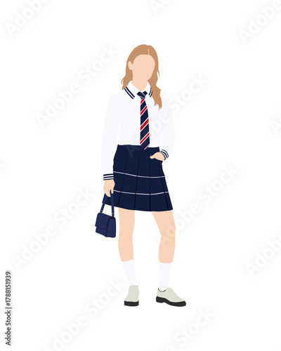Flat vector people and illustration, girl with school uniform outfit