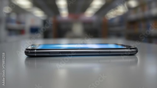 A close-up view of the modern smartphone's sleek profile lies on a reflective surface, offering a glimpse into its innovative technology and elegant design.