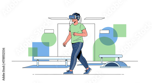 Immersive fitness experience with VR headset engaging in virtual training and workouts innovative