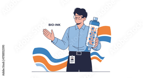 Innovative bio ink technology presentation, scientist showcasing futuristic 3D bioprinting