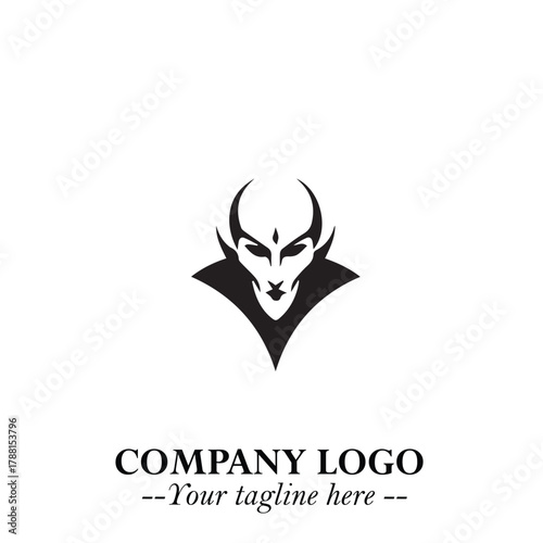 Head of Vampire Logo Symbol in Black on the White Background with Gothic Horror Vector Design