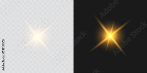 Bright sunlight flare with radiant rays and a glowing shine effect. A perfect transparent overlay to add warm, sunny light and vibrant summer energy to digital art, designs, and creative compositions.
