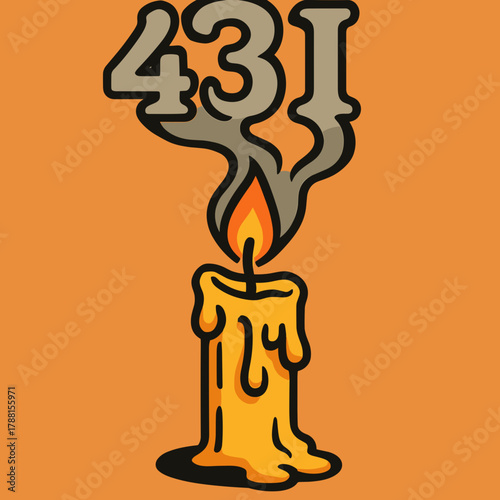 Artistic illustration of a dripping candle with rising smoke forming the numbers 431.