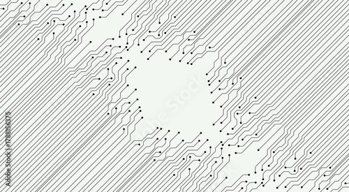 Circuit Board Technology Information Pattern Concept Vector Background. Black circuit diagram on white background.  Design Illustration.