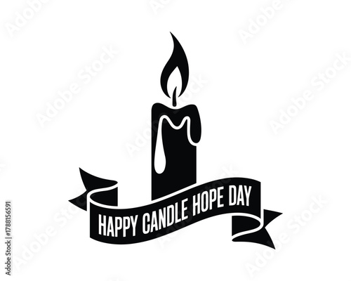 Black candle with flame and ribbon text Happy Candle Hope Day