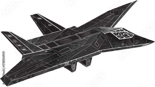 Sleek stealth fighter jet in angular design ready for aerial dominance, symbolizing power and advanced technology.
