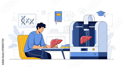 Medical 3D Printing Illustration Showcasing Liver Creation and Research Application in Science
