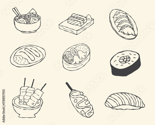 set of japanese food sushi illustration
