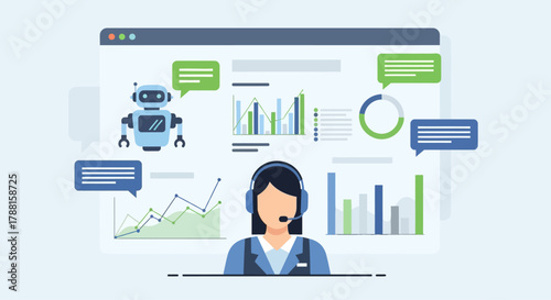 Customer service automation and business analytics illustration