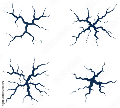 Four Dark Blue Cracked Surface Illustrations on White Background