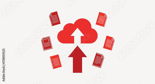 Digital cloud uploading data documents files transferring information storage solution graphic