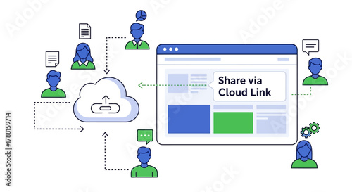 Cloud Collaboration and File Sharing Concept Illustration with People and Digital Network