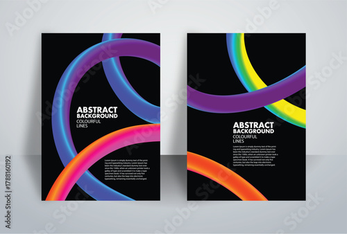 Abstract Color Lines Background with Rainbow Waves, 3D Spiral Ribbons, Fluid Shapes Pattern