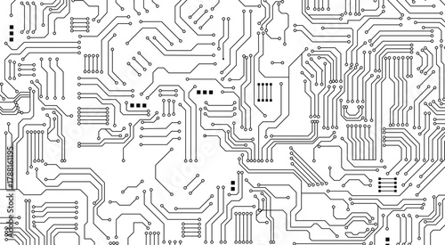 Black and white circuit board seamless background stock illustration. 