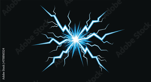 Bright yellow thunderbolt flash energy effect rendered in a dynamic flat 2D vector illustration, striking vertically against a deep black background, symbolizing power, danger, and electricity.