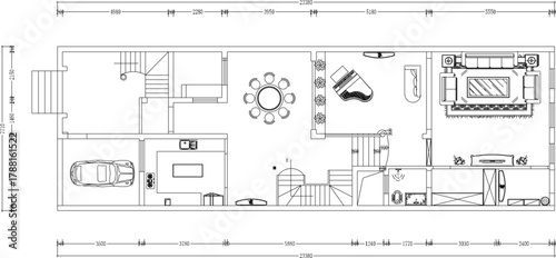 Vector sketch illustration of a simple house plan design silhouette with scale size