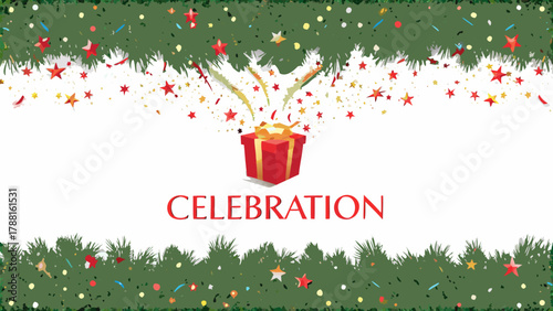 Festive gift celebration with confetti and decorative border adding joy to any event design