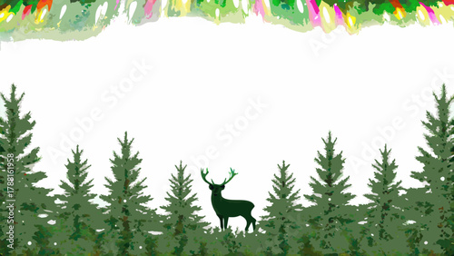 Elegant forest scene with deer evokes peaceful nature escape and holiday spirit for seasonal designs