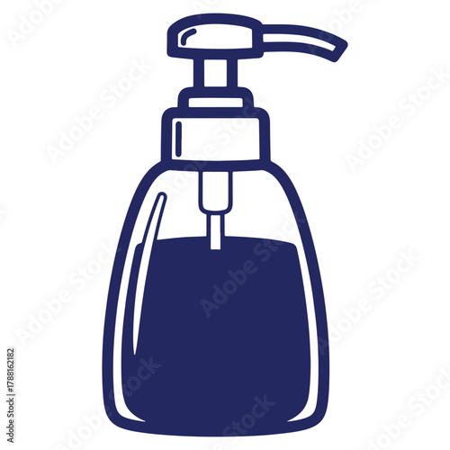 Illustration of a clear soap dispenser filled with liquid product for hand hygiene and personal care against germs and bacteria