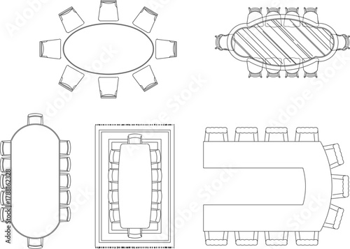 Vector sketch illustration of architectural design silhouette collection of Dining table and chairs for home interior
