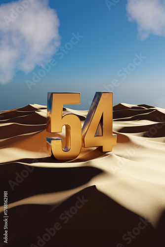 UAE's 54 National Day Celebration - Golden 54 in Desert Sand - 3D Illustration Render