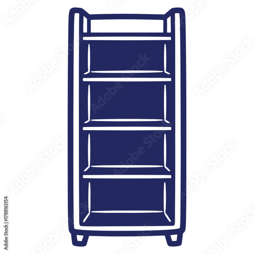 Illustration of a versatile shelving unit with four open shelves perfect for organizing books decorations or storage items in any room
