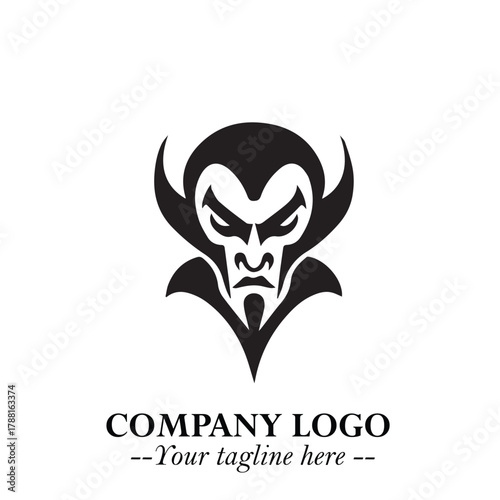 Head of Vampire Logo Symbol in Black on the White Background with Gothic Horror Vector Design