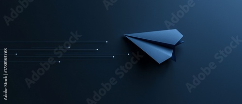Blue Paper Airplane in Motion Abstract Concept of Innovation Flight