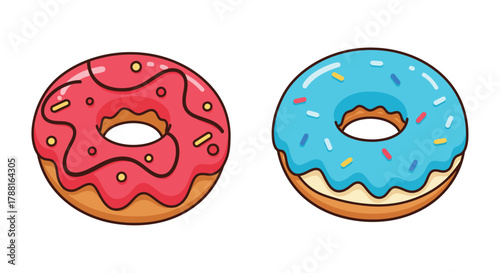 Two colorful donuts with sprinkles a sweet treat illustration