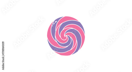 A vibrant pink and purple spiral lollipop on a white background