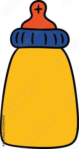 Cartoon Baby Bottle With Orange Nipple And Blue Ring feeding infant