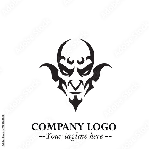 Head of Vampire Logo Symbol in Black on the White Background with Gothic Horror Vector Design