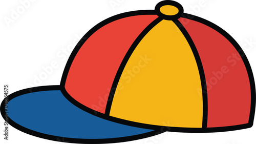 Cartoon Baseball Cap with Red Yellow and Blue Panels Keywords: cap, hat, baseball cap, headwear