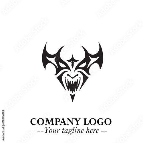 Head of Vampire Logo Symbol in Black on the White Background with Gothic Horror Vector Design
