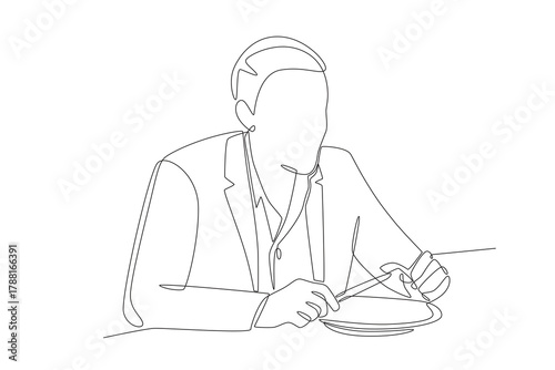 Business men having lunch. Business lunch concept one-line drawing