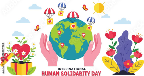 Celebrate International Human Solidarity Day with vibrant illustrations of global unity, love, and community spirit for a brighter future around the world