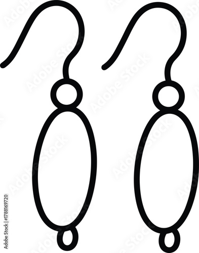 Simple line drawing of dangling earrings with oval pendants jewelry accessory