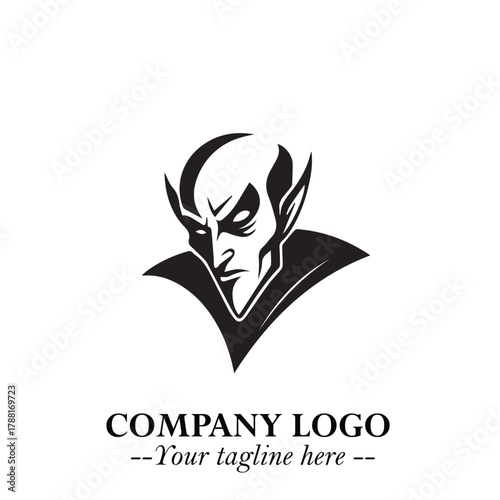 Head of Vampire Logo Symbol in Black on the White Background with Gothic Horror Vector Design