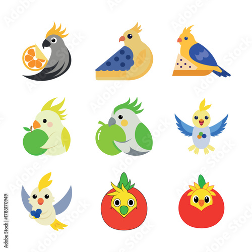 A Cute Cockatiel Set Vector Art Illustration