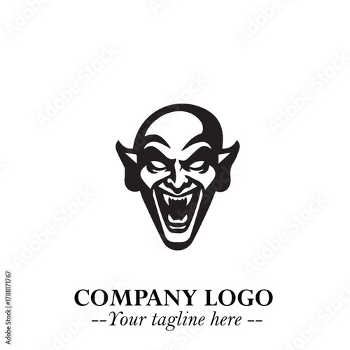 Head of Vampire Logo Symbol in Black on the White Background with Gothic Horror Vector Design