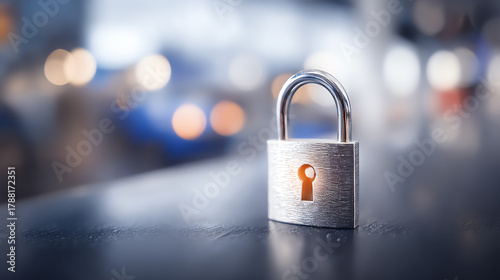 A silver padlock stands prominently against a blurred background, representing security, protection, and confidentiality in business.