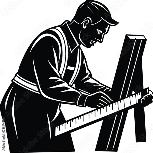 Architect Silhouette: A Master at Work Drafting, Designing, and Engineering on White Background