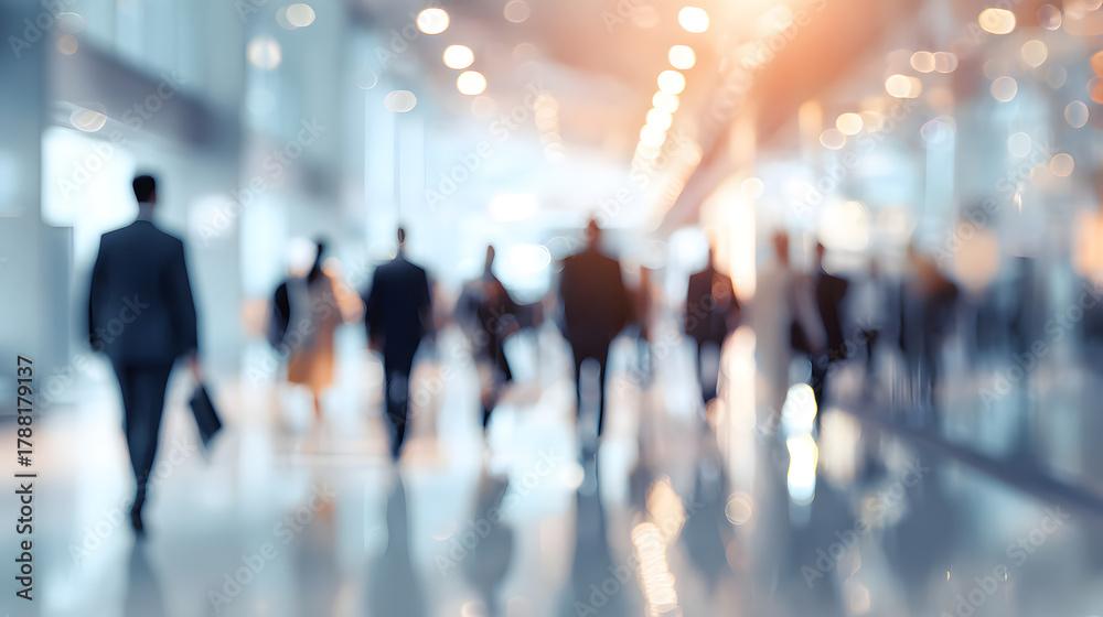 Naklejka premium Abstract blur image of Business people walking at modern hallway with bokeh for background usage