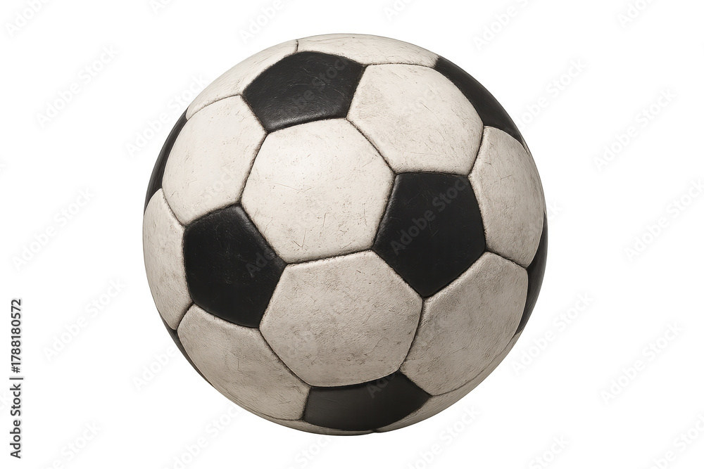 Obraz premium Classic used football presenting the universal game and team play, iconic sports equipment on a transparent alpha background